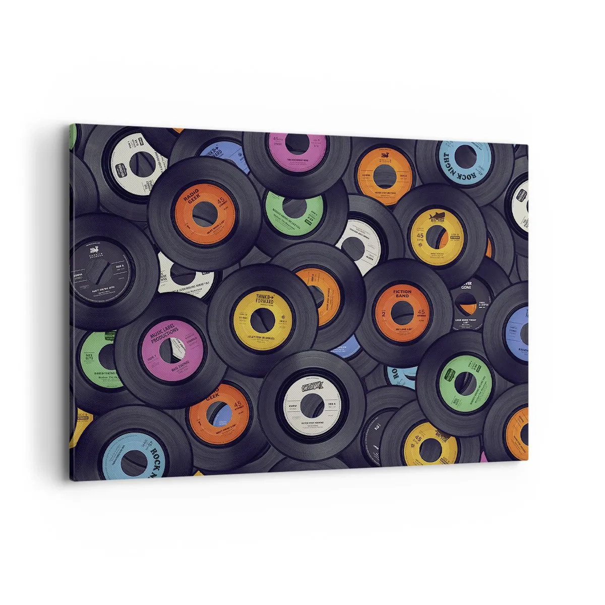Bild auf Leinwand - Leinwandbild - Bunte Vinyls übereinander gestapelt - 100x70cm - Farben der Klassiker - Moderne Wanddekoration für Wohnzimmer und Schlafzimmer ARTTOR