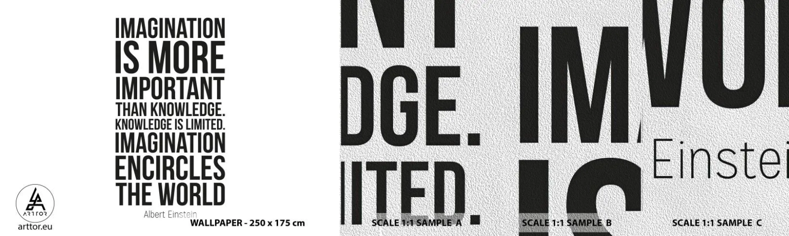 Fototapeten Muster Premium Sand - Einstein über die Kraft der Vorstellungskraft - Typografie, Bejahung, Maxime - 100x30 cm