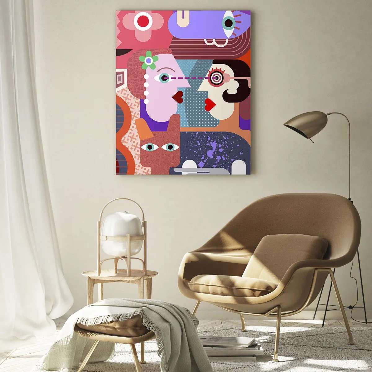 Glasbild - Bild auf glas - Abstrakte Figuren in lebendigen Farben - 70x100cm - Augenhöhe - Moderne Wanddekoration für Wohnzimmer und Schlafzimmer ARTTOR