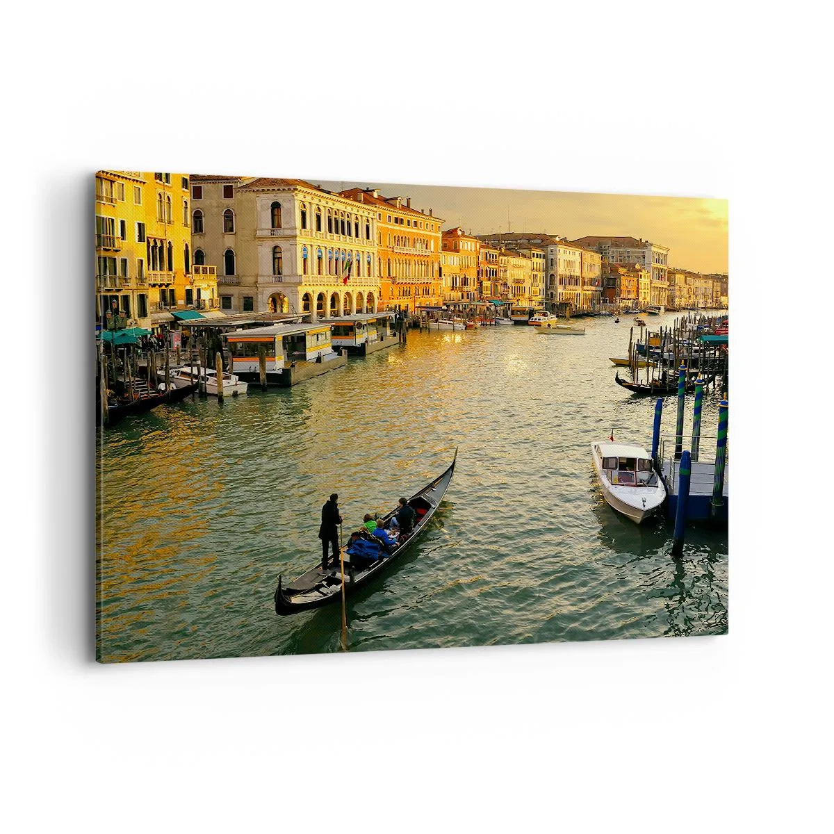 Bild auf Leinwand - Leinwandbild - Gondel auf einem Kanal in Venedig bei Sonnenuntergang - 100x70cm - Auf der Sonnenseite der Straße - Moderne Wanddekoration für Wohnzimmer und Schlafzimmer ARTTOR
