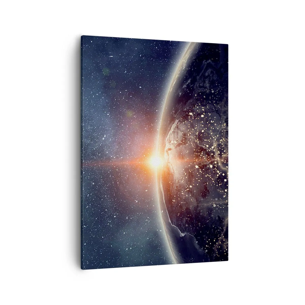 Bild auf Leinwand - Leinwandbild - Die Erde vom Weltraum aus gesehen mit der aufgehenden Sonne - 50x70cm - In einer neuen Perspektive - Moderne Wanddekoration für Wohnzimmer und Schlafzimmer ARTTOR