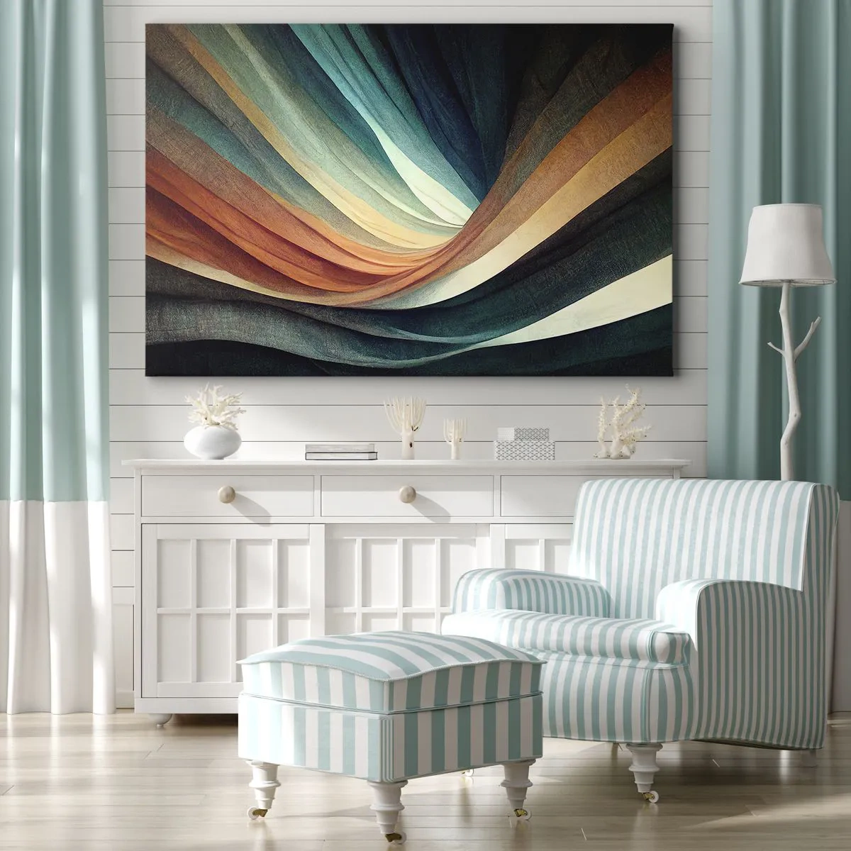 Bild auf Leinwand - Leinwandbild - Abstrakte Wellen in warmen und kühlen Farbtönen - 120x80cm - Aus Farben gewebt - Moderne Wanddekoration für Wohnzimmer und Schlafzimmer ARTTOR
