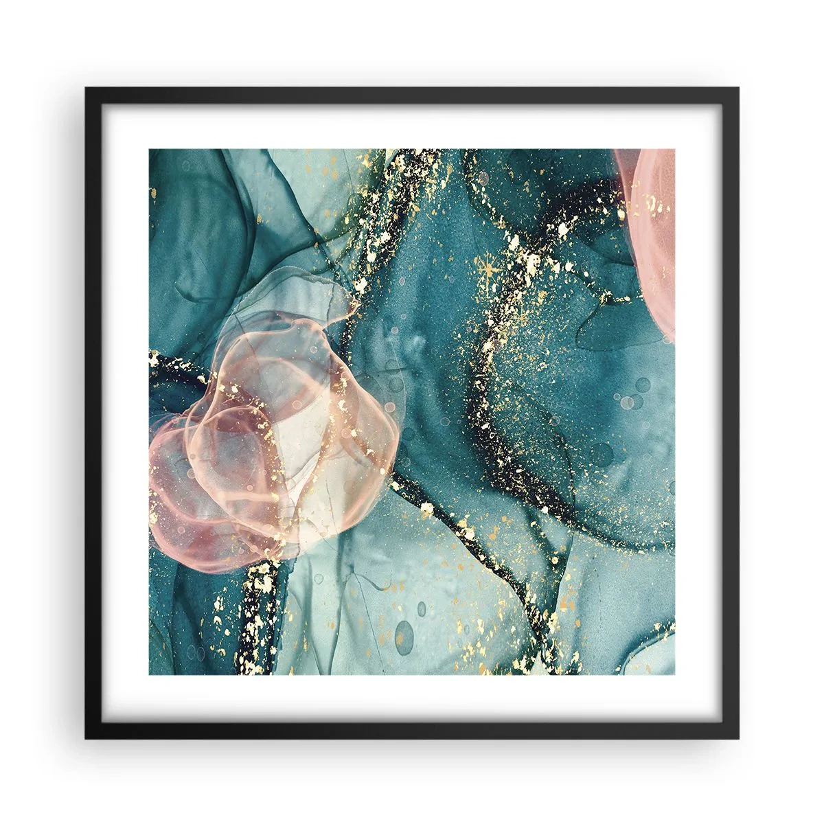 Poster in einem schwarzem Rahmen - Seidenblau, Tüllrosa - 50x50 cm