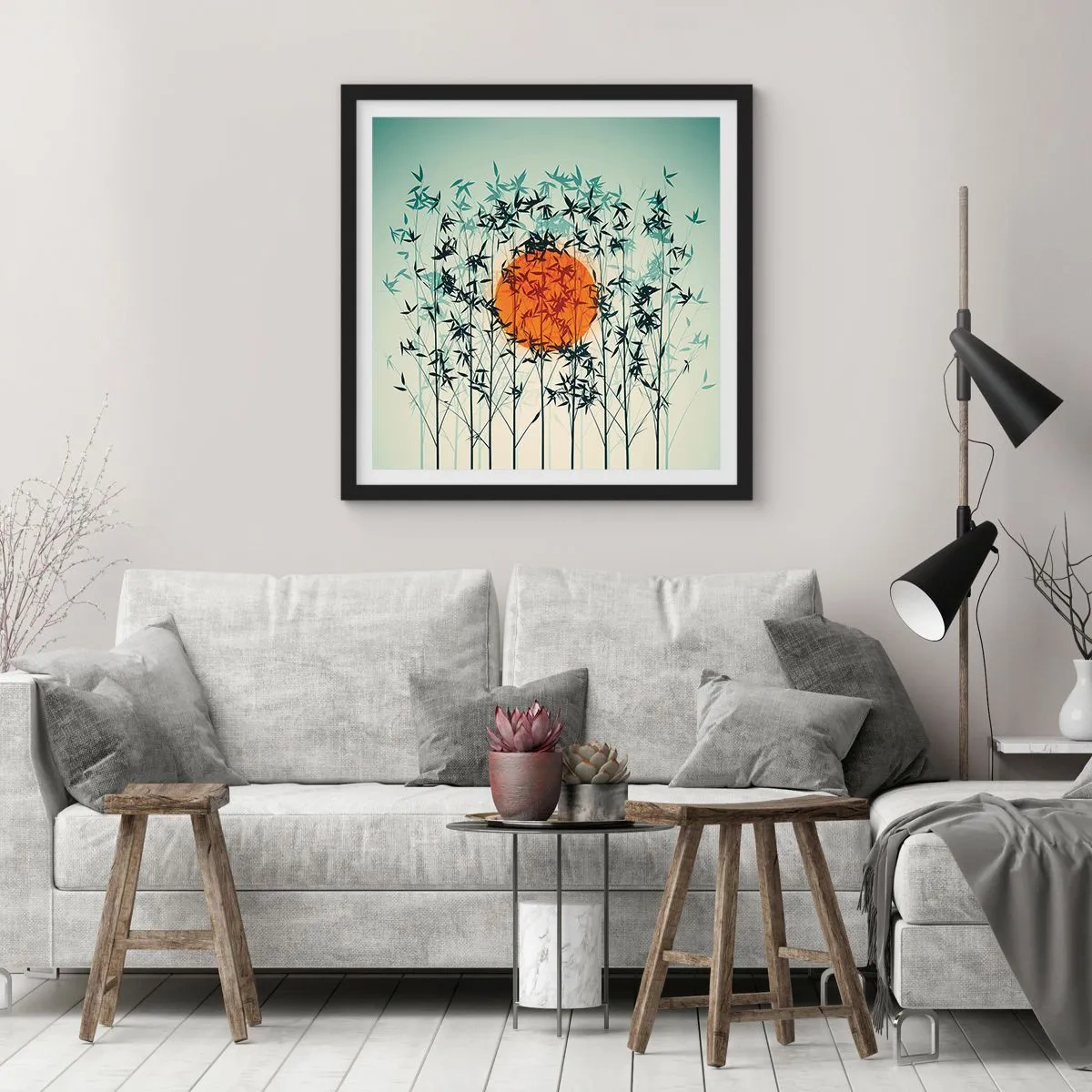 Poster in einem schwarzem Rahmen - Japanische Sonne - 50x50 cm