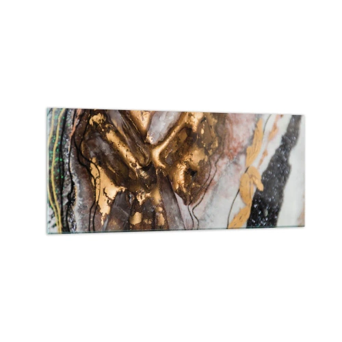 Glasbild - Bild auf glas - Abstrakte Komposition mit Elementen aus Gold und Kristallen - 120x50cm - Das Element der Erde - Moderne Wanddekoration für Wohnzimmer und Schlafzimmer ARTTOR