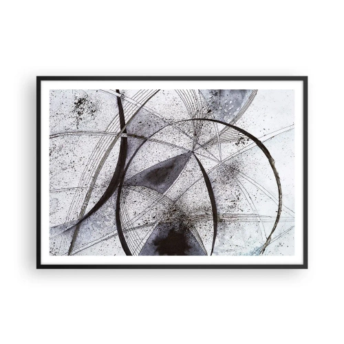 Poster in einem schwarzem Rahmen - Abstrakte Linien und Formen in Grau- und Schwarztönen - 100x70cm - Futuristische Fantasie - Moderne Wanddekoration für Wohnzimmer und Schlafzimmer ARTTOR