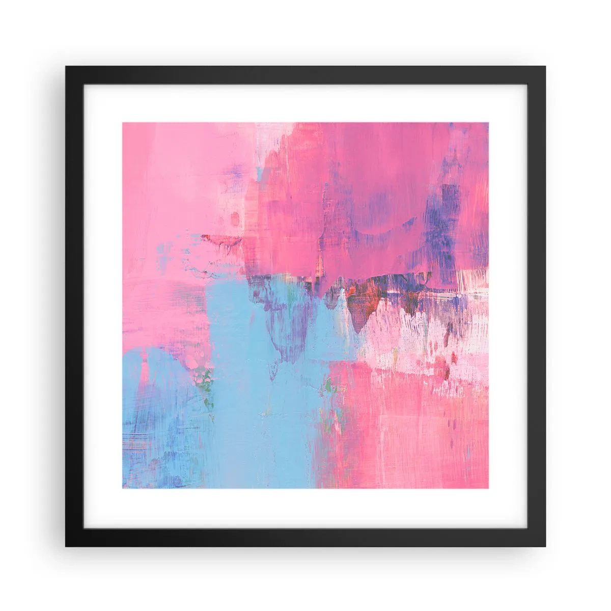 Poster in einem schwarzem Rahmen - Rosa, Blau und eine Prise Licht - 40x40 cm