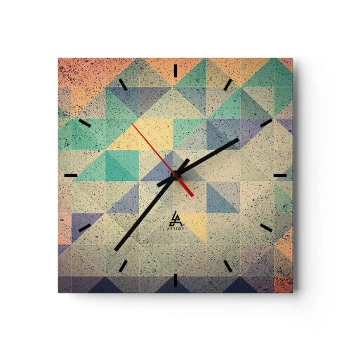 Wanduhr - Glasuhr - Eine farbenfrohe Komposition aus geometrischen Dreiecken in Pastelltönen. - 30x30cm - Republik der Dreiecke - Moderne Wanddekoration für Wohnzimmer und Schlafzimmer ARTTOR