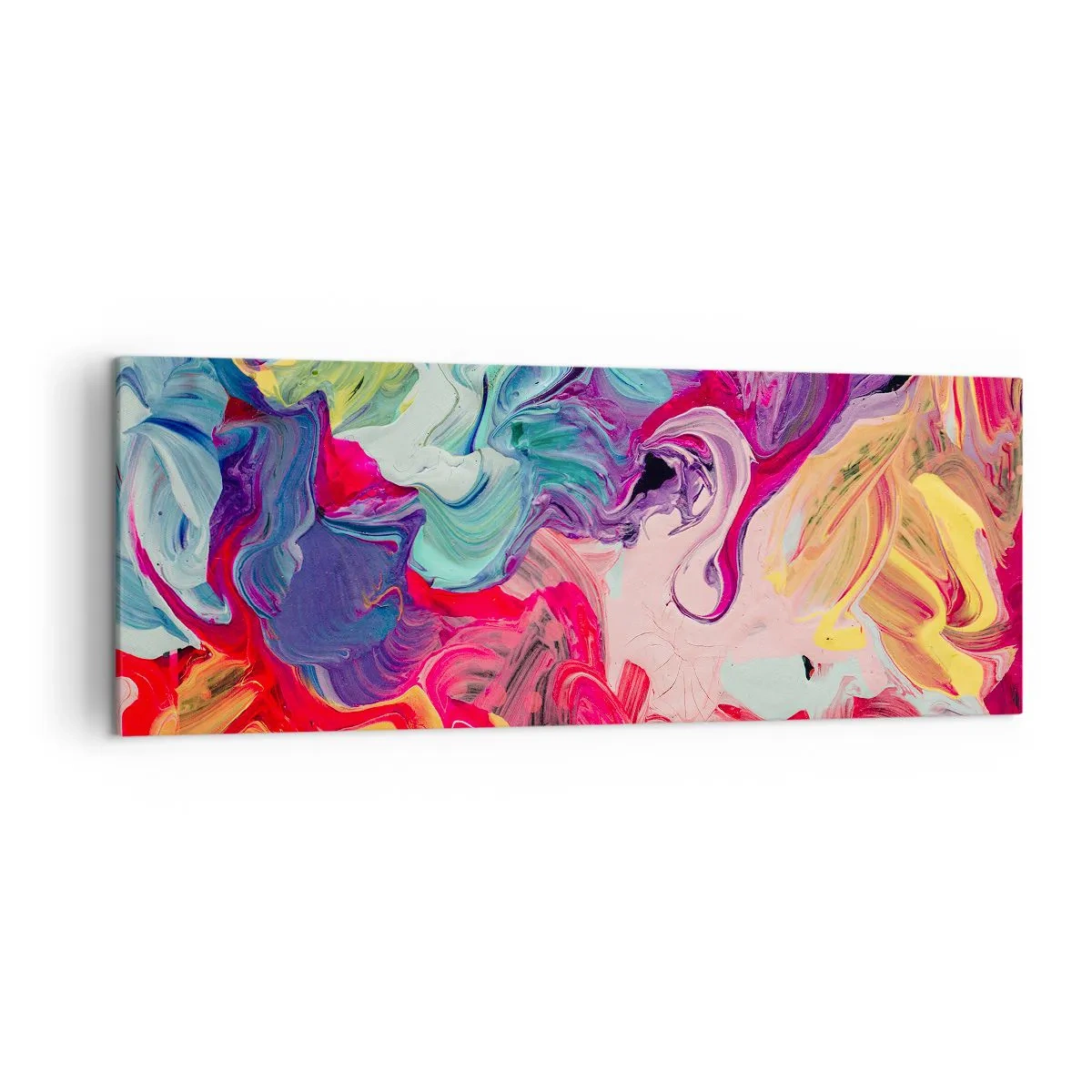 Bild auf Leinwand - Leinwandbild - Eine abstrakte Komposition mit lebendigen, wirbelnden Farben und einer dynamischen Struktur. - 140x50cm - Die Geburt der Farben - Moderne Wanddekoration für Wohnzimmer und Schlafzimmer ARTTOR