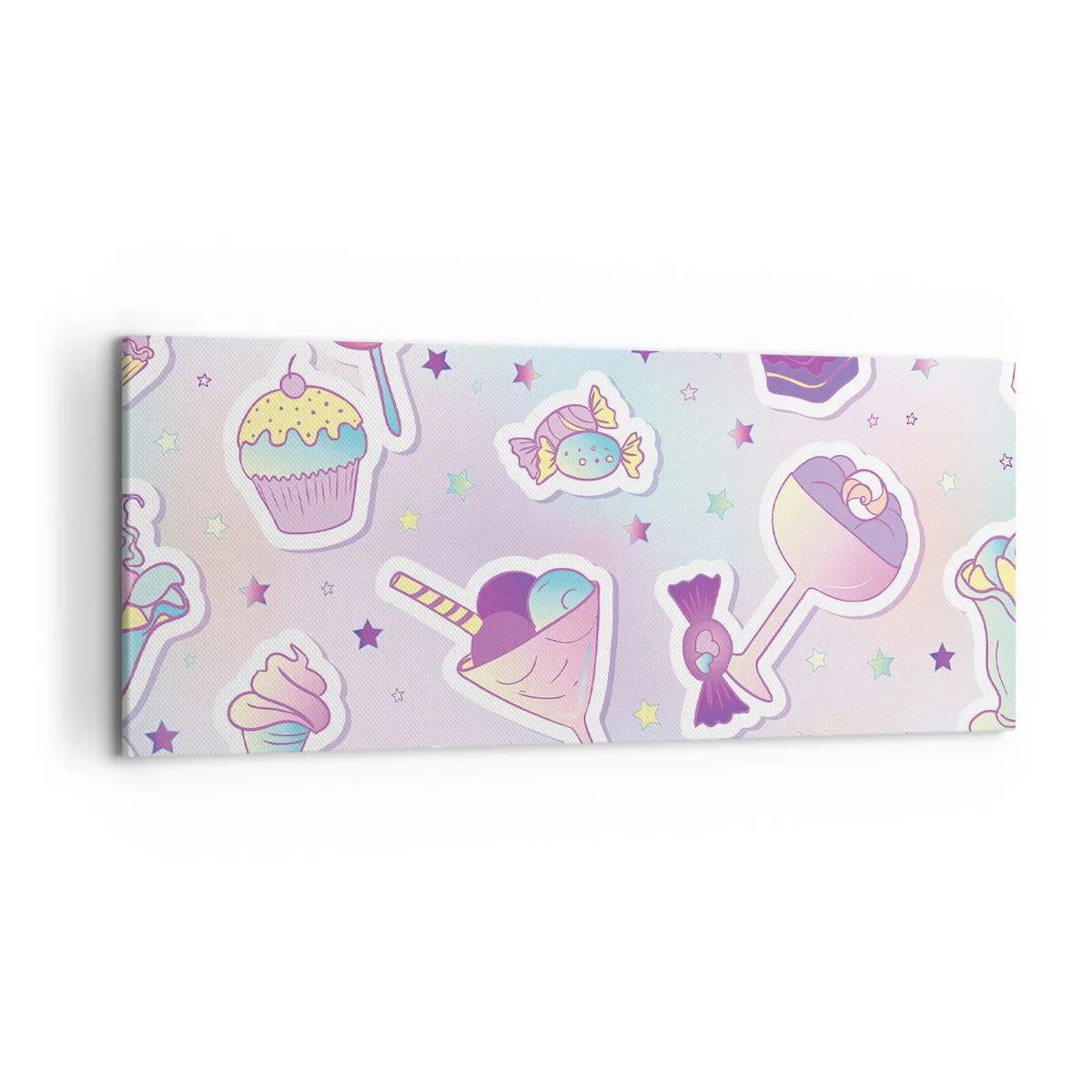 Bild auf Leinwand - Leinwandbild - Pastellmuster mit Süßigkeiten und Desserts - 120x50cm - Dass es jeden Tag ein Geburtstag wäre - Moderne Wanddekoration für Wohnzimmer und Schlafzimmer ARTTOR