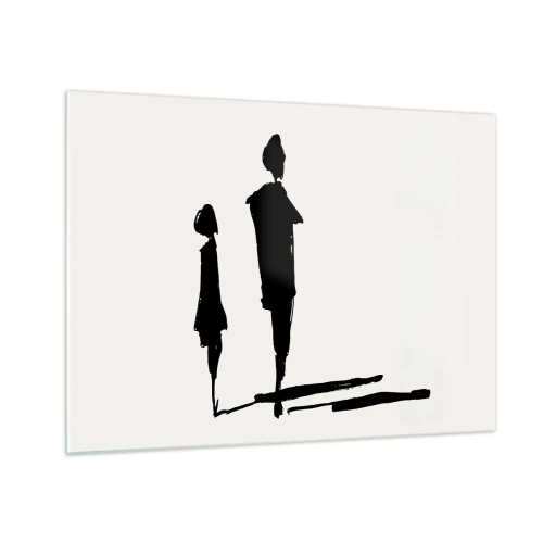 Glasbild - Bild auf glas - Schwarze Silhouetten zweier Figuren mit Schatten auf hellem Hintergrund - 70x50cm - Mit Sicherheit zusammen? - Moderne Wanddekoration für Wohnzimmer und Schlafzimmer ARTTOR