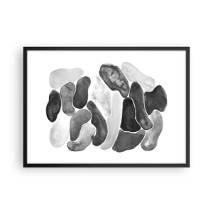 Poster in einem schwarzem Rahmen - Schwarz-weiße Abstraktion mit unregelmäßigen Flecken auf weißem Hintergrund - 70x50cm - Felsige Abstraktion - Moderne Wanddekoration für Wohnzimmer und Schlafzimmer ARTTOR