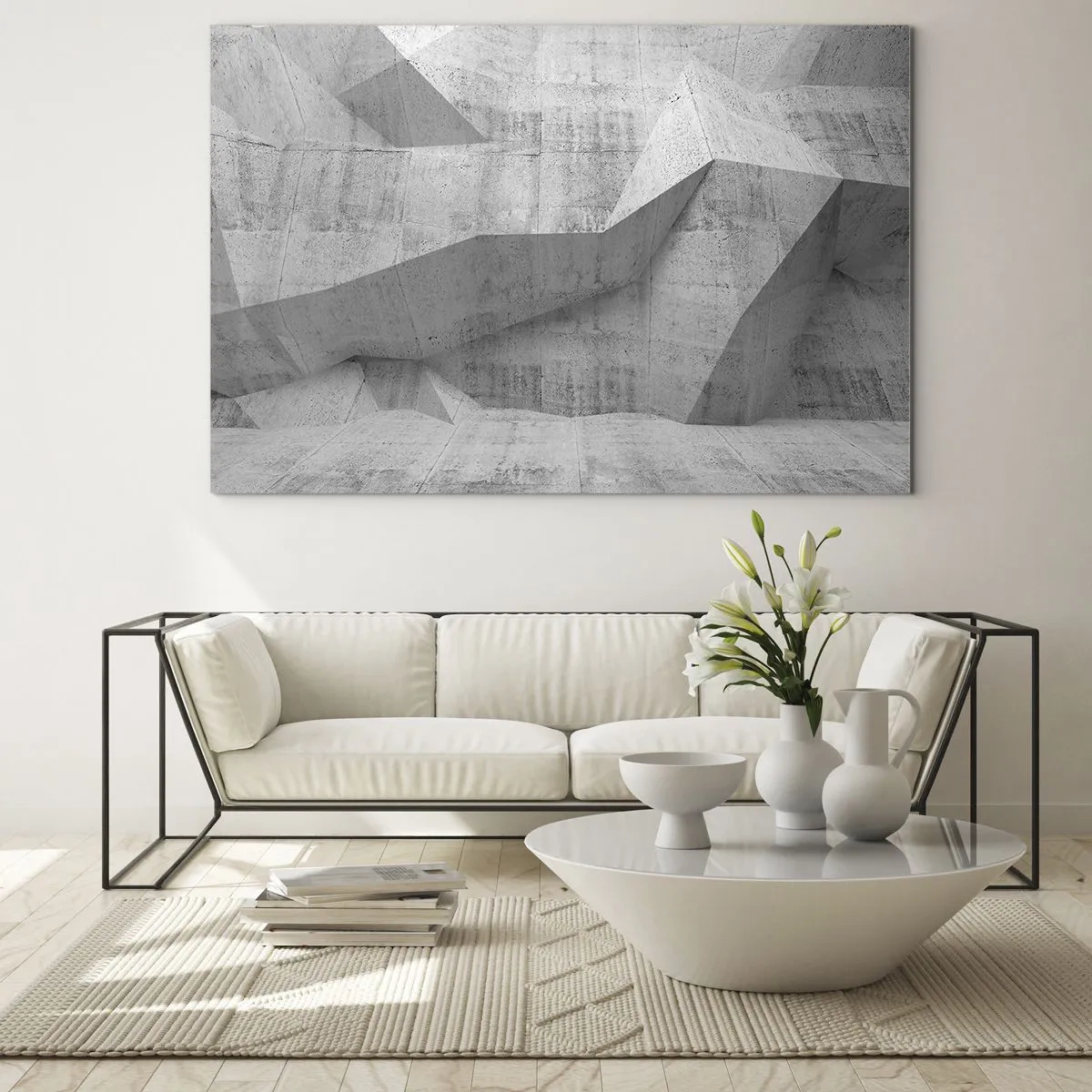 Glasbild - Bild auf glas - Geometrische Betonstruktur in Grautönen - 70x50cm - Eine echte Herausforderung - Moderne Wanddekoration für Wohnzimmer und Schlafzimmer ARTTOR