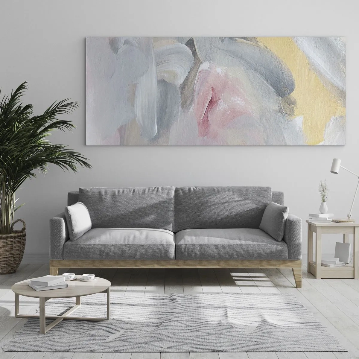 Glasbild - Bild auf glas - Abstrakte Pastellstriche in Rosa- und Grautönen. - 160x50cm - In einer Pastellwelt - Moderne Wanddekoration für Wohnzimmer und Schlafzimmer ARTTOR