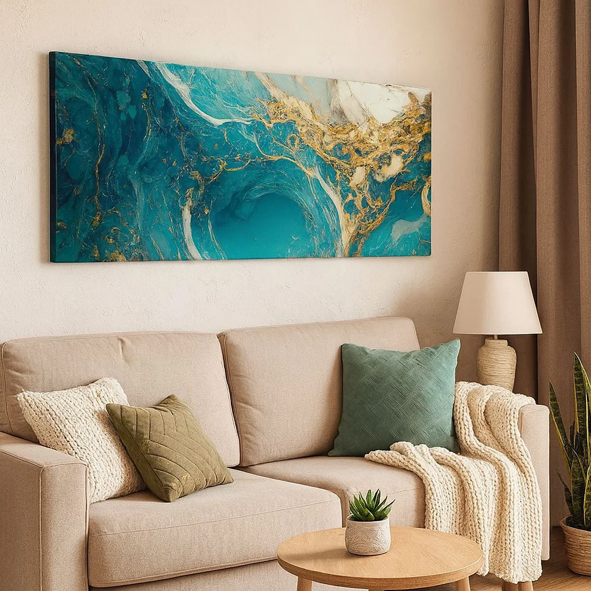 Bild auf Leinwand - Leinwandbild - Komposition mit Goldadern - 100x40 cm