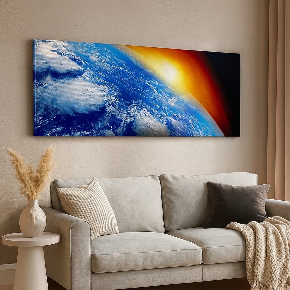 Bild auf Leinwand - Leinwandbild - Sonnenaufgang über dem blauen Planeten - 30x30 cm