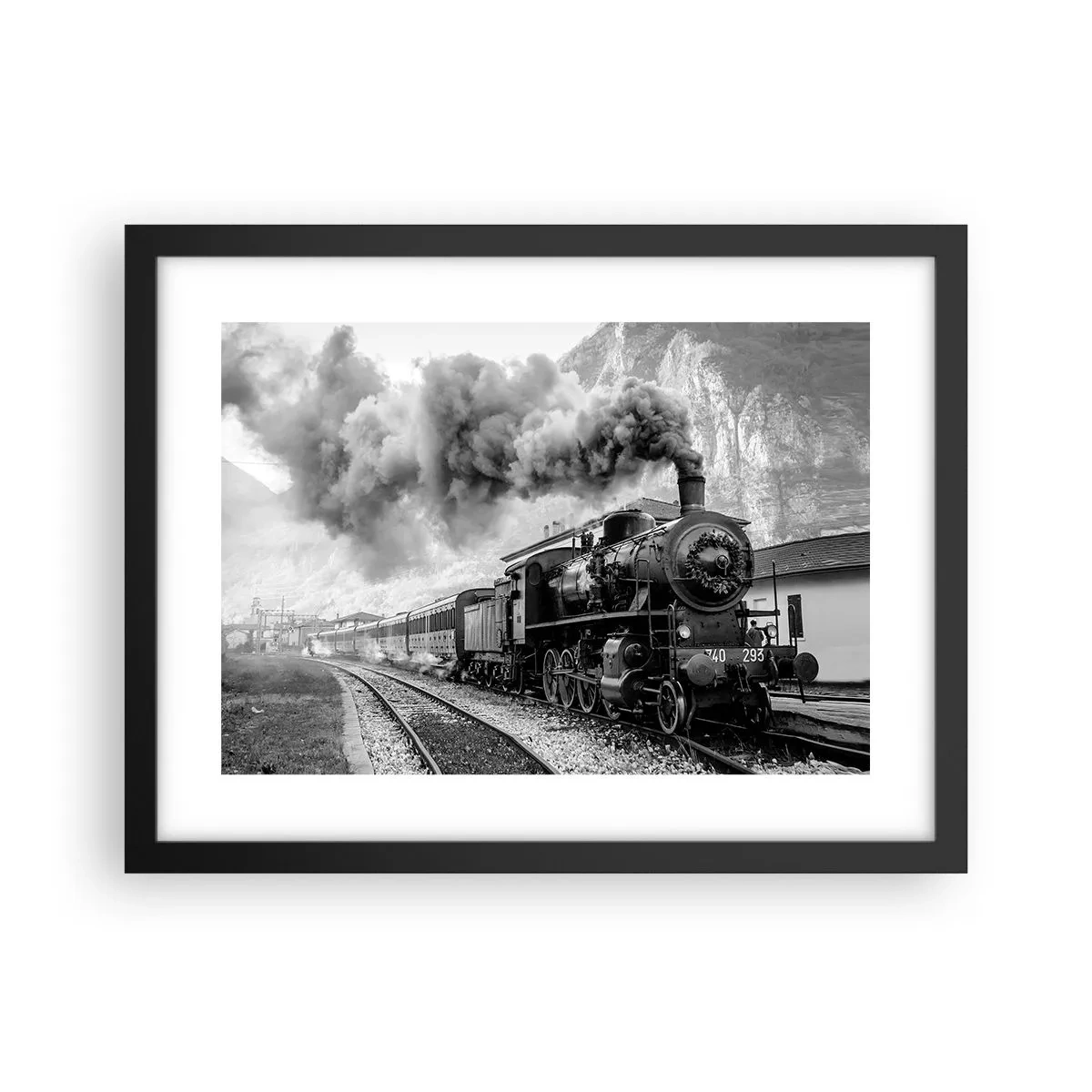 Poster in einem schwarzem Rahmen - Steht am Bahnhof ... - 40x30 cm