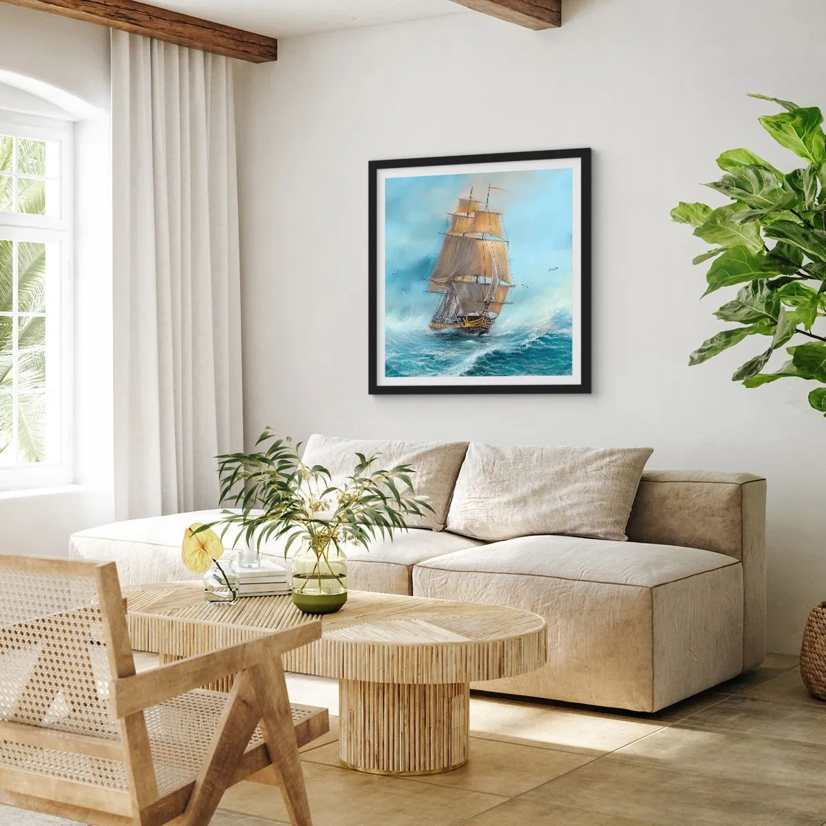 Poster in einem schwarzem Rahmen - Über die Wellen gleiten - 60x60 cm