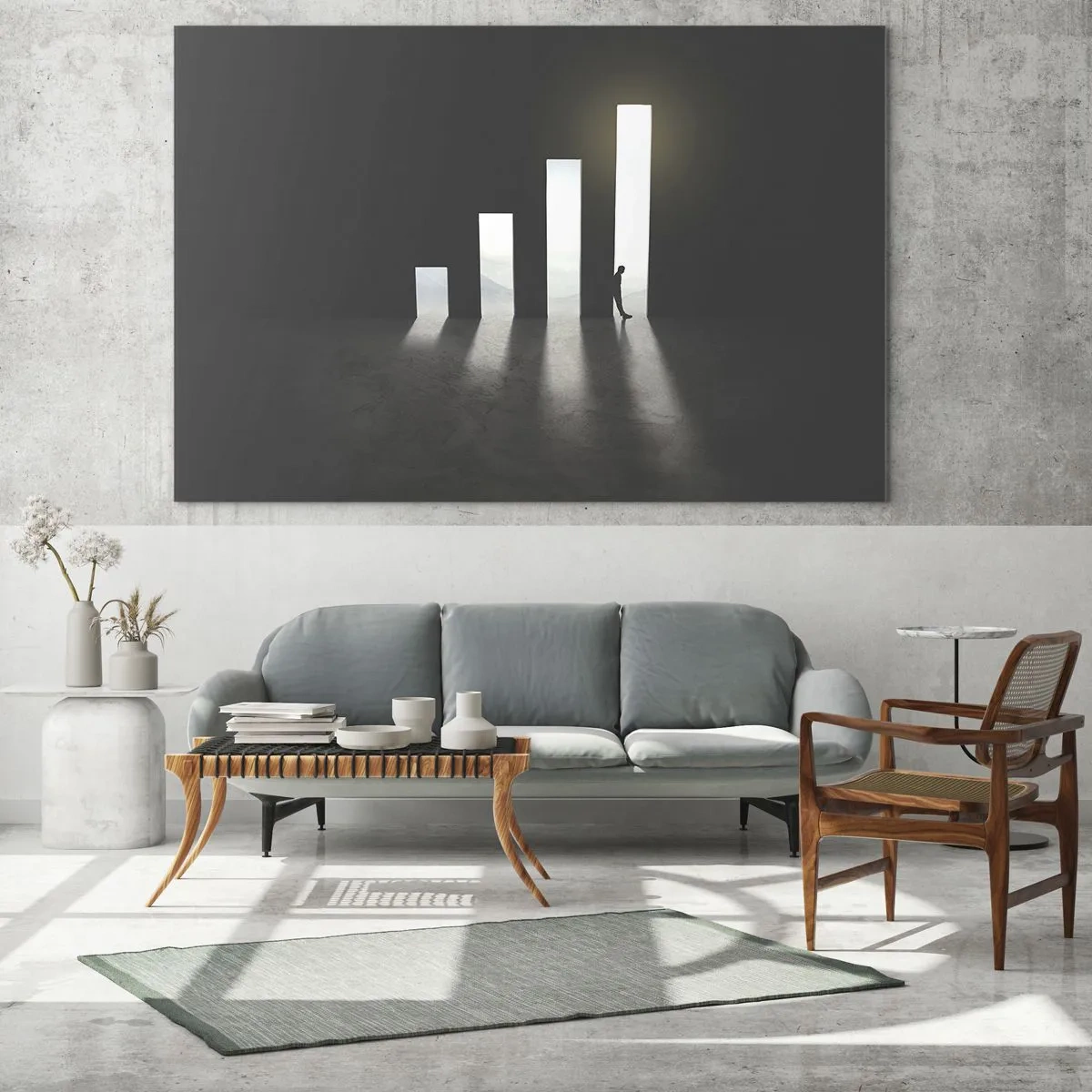 Glasbild - Bild auf glas - Der Mensch im Licht des Wachstums symbolisiert Entwicklung - 120x80cm - Erfolg –