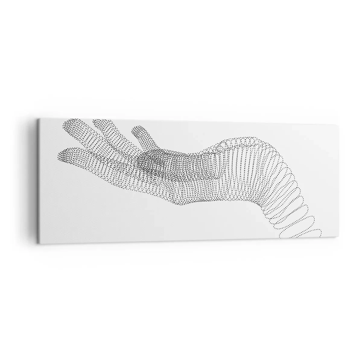 Bild auf Leinwand - Leinwandbild - Eine minimalistische Illustration einer Hand aus schwarzen Punkten auf weißem Hintergrund. - 140x50cm - Federnde Hand - Moderne Wanddekoration für Wohnzimmer und Schlafzimmer ARTTOR