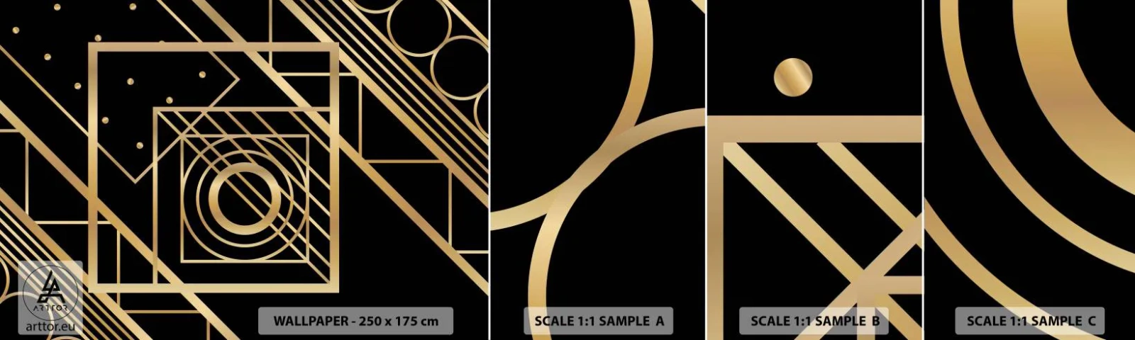 Fototapetenmuster Standard Eco - Goldene Geometrie - Abstraktion, Stück, Grafik - 100x30 cm
