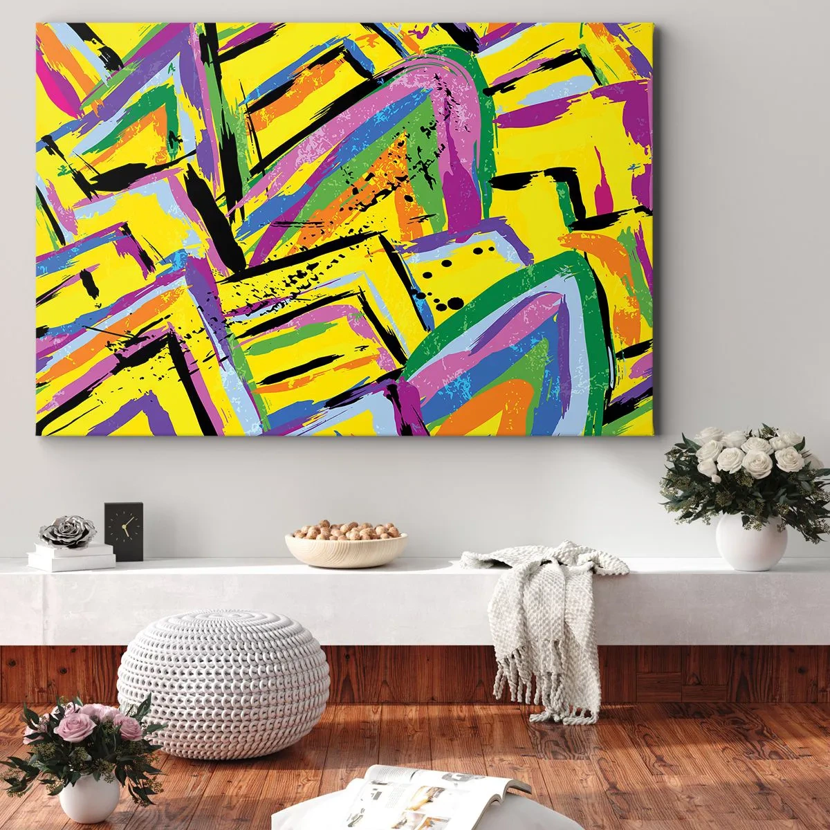 Bild auf Leinwand - Leinwandbild - Lebendige Abstraktion in leuchtenden Farben und dynamischen Formen - 70x50cm - Bis sie vor Freude schreit - Moderne Wanddekoration für Wohnzimmer und Schlafzimmer ARTTOR