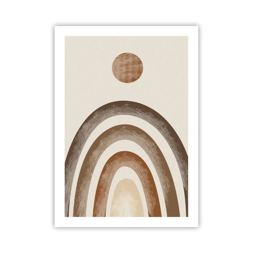 Poster - Abstraktes Motiv aus Bögen und Sonne in Erdtönen - 50x70cm - In einer weit entfernten Galaxie - Moderne Wanddekoration für Wohnzimmer und Schlafzimmer ARTTOR