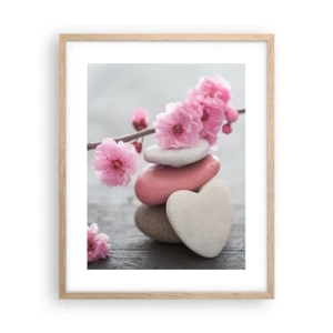 Poster in einem Rahmen aus heller Eiche - Glückseligkeit mit einer Kirschblüte - 40x50 cm