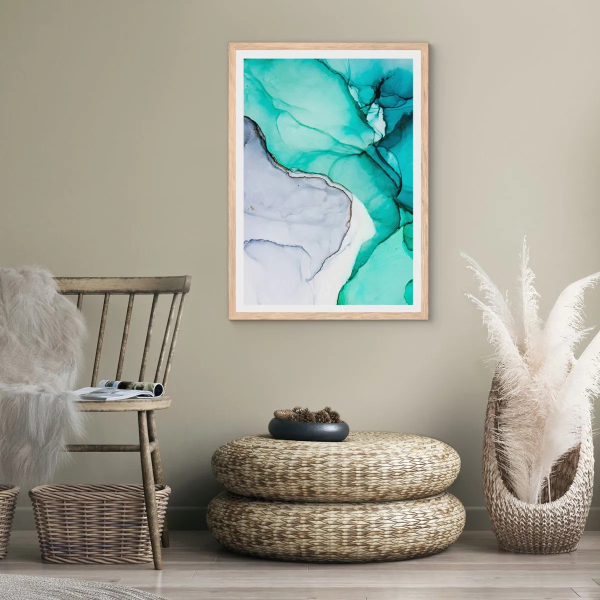 Poster in einem Rahmen aus heller Eiche - Eine Studie in Türkis - 40x50 cm