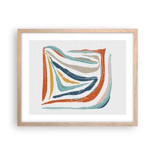 Poster in einem Rahmen aus heller Eiche - Abstraktion mit einem freundlichen Lächeln - 50x40 cm