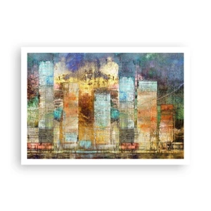 Poster - Abstrakte Wolkenkratzer im Industriestil - 100x70cm - Sonnige Metropole - Moderne Wanddekoration für Wohnzimmer und Schlafzimmer ARTTOR