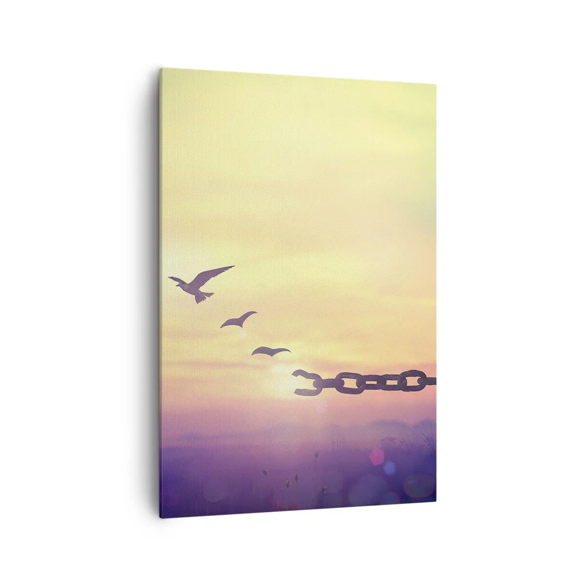 Bild auf Leinwand - Leinwandbild - Symbol der Freiheit mit Vögeln und einer zerbrochenen Kette - 70x100cm - Der Sieg der Freiheit - Moderne Wanddekoration für Wohnzimmer und Schlafzimmer ARTTOR