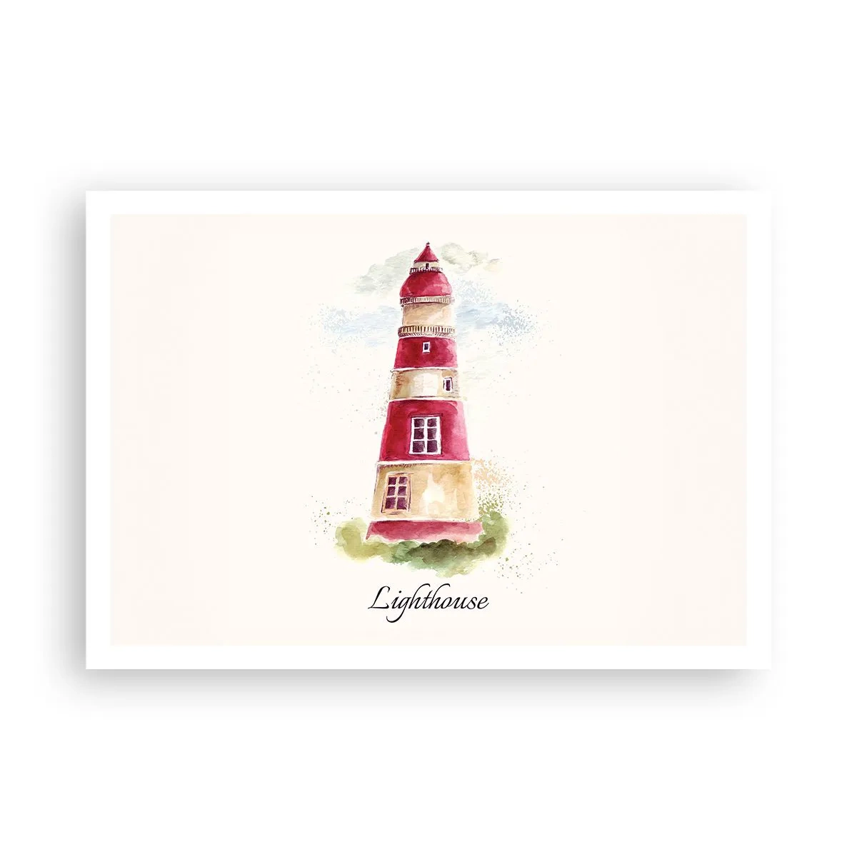 Poster - Ein Aquarell eines Leuchtturms auf hellem Hintergrund mit einer Inschrift - 100x70cm - Das Wetter ringsum ist immer gut - Moderne Wanddekoration für Wohnzimmer und Schlafzimmer ARTTOR
