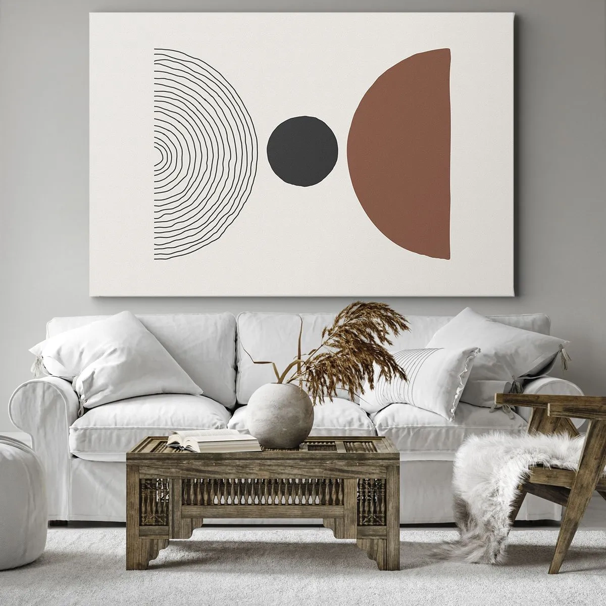 Bild auf Leinwand - Leinwandbild - Abstrakte geometrische Figuren in warmen Farben - 120x80cm - Das Zentrum der Aufmerksamkeit - Moderne Wanddekoration für Wohnzimmer und Schlafzimmer ARTTOR