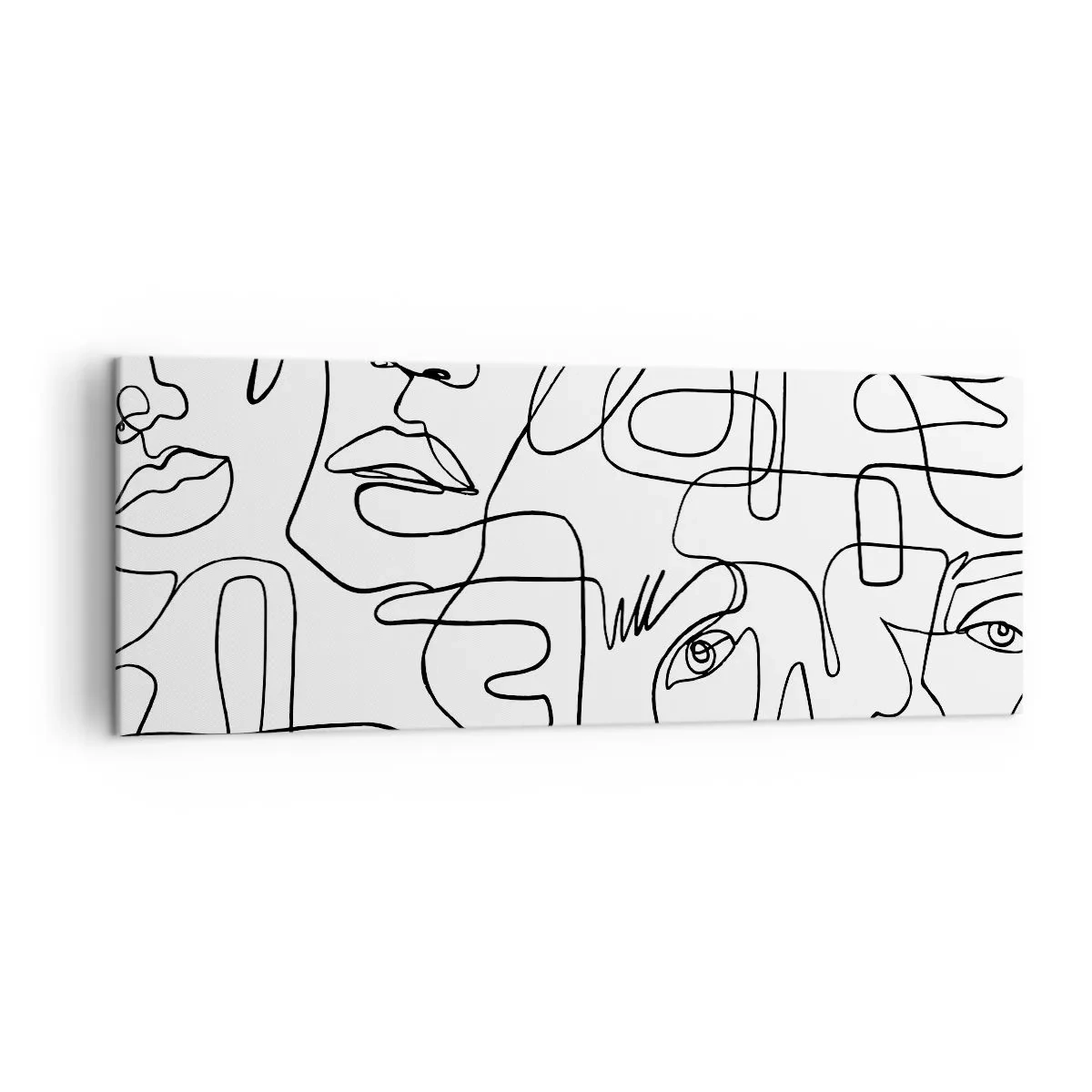 Bild auf Leinwand - Leinwandbild - Eine minimalistische Zeichnung eines Gesichts mit Linien auf hellem Hintergrund. - 140x50cm - In verworrenen Gefühlen - Moderne Wanddekoration für Wohnzimmer und Schlafzimmer ARTTOR