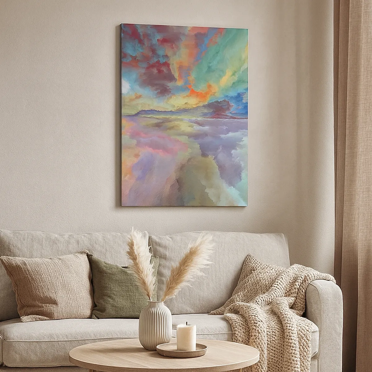 Bild auf Leinwand - Leinwandbild - Bunte Wolkenlandschaft im abstrakten Stil - 50x70cm - Zwei Himmel - Moderne Wanddekoration für Wohnzimmer und Schlafzimmer ARTTOR