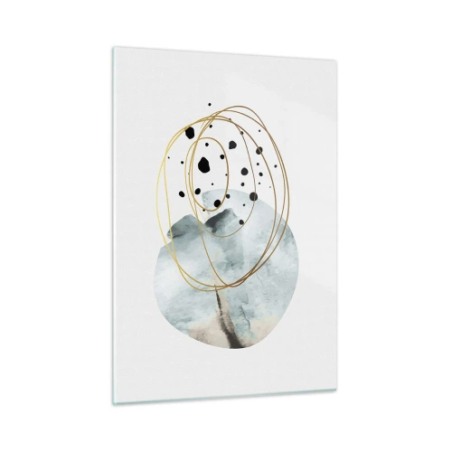 Glasbild - Bild auf glas - Abstrakte Komposition mit blauem Fleck und goldenen Linien - 50x70cm - Vom Weltraum umarmt - Moderne Wanddekoration für Wohnzimmer und Schlafzimmer ARTTOR