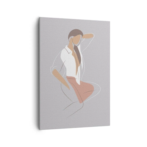 Bild auf Leinwand - Leinwandbild - Ein minimalistisches Frauenporträt in Pastellfarben. - 50x70cm - Umriss der Anmut - Moderne Wanddekoration für Wohnzimmer und Schlafzimmer ARTTOR