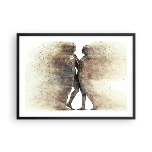 Poster in einem schwarzem Rahmen - Ein abstraktes Silhouettenduo in Sandtönen - 70x50cm - Sie erhoben sich aus dem Staub, um zu lieben - Moderne Wanddekoration für Wohnzimmer und Schlafzimmer ARTTOR