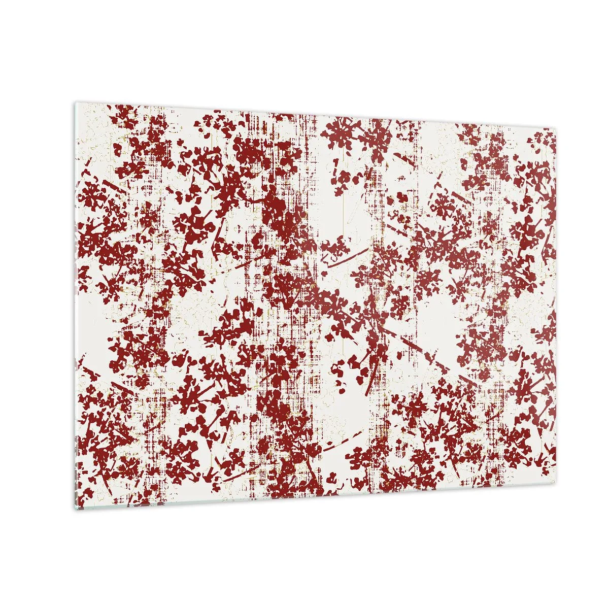 Glasbild - Bild auf glas - Ein Blumenmuster in Rot auf einem hellen, verwitterten Hintergrund - 70x50cm - Wie alter Perkal - Moderne Wanddekoration für Wohnzimmer und Schlafzimmer ARTTOR