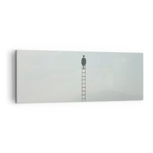 Bild auf Leinwand - Leinwandbild - Ein Mann auf einer Leiter, die in den Himmel ragt - 140x50cm - Erhebe dich darüber! - Moderne Wanddekoration für Wohnzimmer und Schlafzimmer ARTTOR