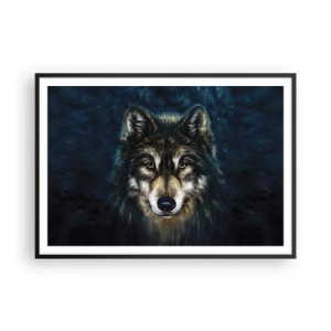 Poster in einem schwarzem Rahmen - Porträt eines Wolfes auf dunkelblauem Hintergrund - 100x70cm - Alpha? Und Omega - Moderne Wanddekoration für Wohnzimmer und Schlafzimmer ARTTOR