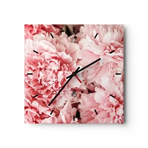 Wanduhr - Glasuhr - Zarte rosa Pfingstrosen in zartem Ambiente - 30x30cm - Rosa Traum - Moderne Wanddekoration für Wohnzimmer und Schlafzimmer ARTTOR
