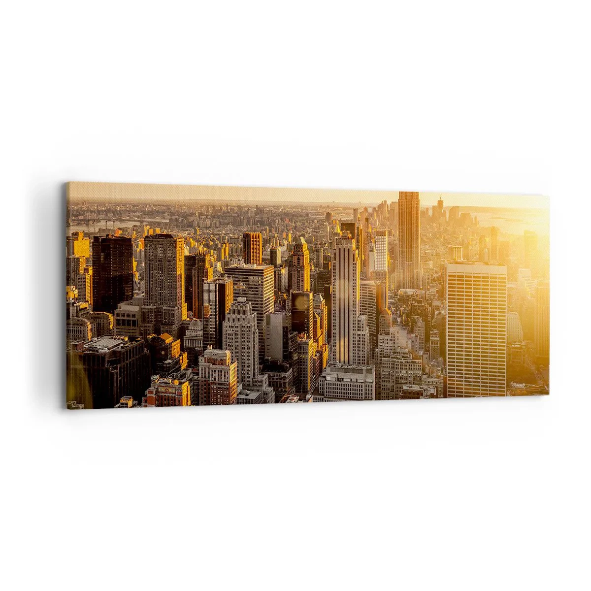 Bild auf Leinwand - Leinwandbild - Skyline von New York City bei Sonnenuntergang mit Blick auf das Empire State Building - 120x50cm - In der Sonne wachsen - Moderne Wanddekoration für Wohnzimmer und Schlafzimmer ARTTOR