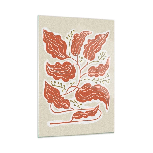 Glasbild - Bild auf glas - Korallenblätter mit volkstümlichem Muster auf hellem Hintergrund - 50x70cm - Im Folkstil und korallenartig - Moderne Wanddekoration für Wohnzimmer und Schlafzimmer ARTTOR