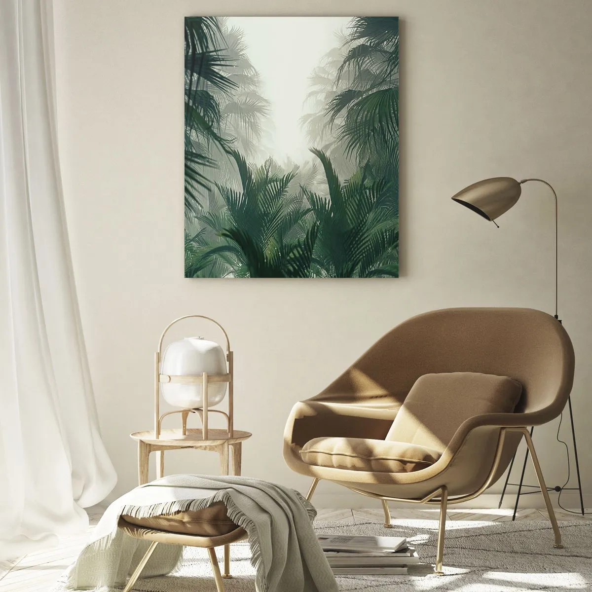Glasbild - Bild auf glas - Tropische Vegetation im dichten Regenwaldnebel - 80x120cm - Tropisches Geheimnis - Moderne Wanddekoration für Wohnzimmer und Schlafzimmer ARTTOR