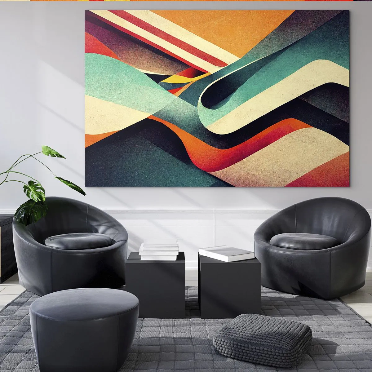Glasbild - Bild auf glas - Bunte Streifen in einer dynamischen, abstrakten Komposition - 70x50cm - Intensive Komposition - Moderne Wanddekoration für Wohnzimmer und Schlafzimmer ARTTOR