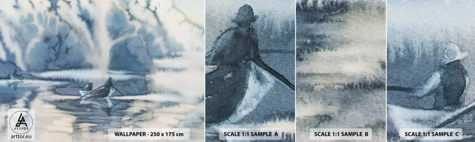 Fototapeten Muster Selbstklebend Deluxe Sticker - Angler in ihrem Paradies - Abstraktion, See, Angeln - 100x30 cm