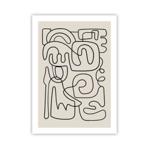 Poster - Moderne Abstraktion in Form einer schwarzen Linie auf beigem Hintergrund - 50x70cm - Folge der Spur - Moderne Wanddekoration für Wohnzimmer und Schlafzimmer ARTTOR