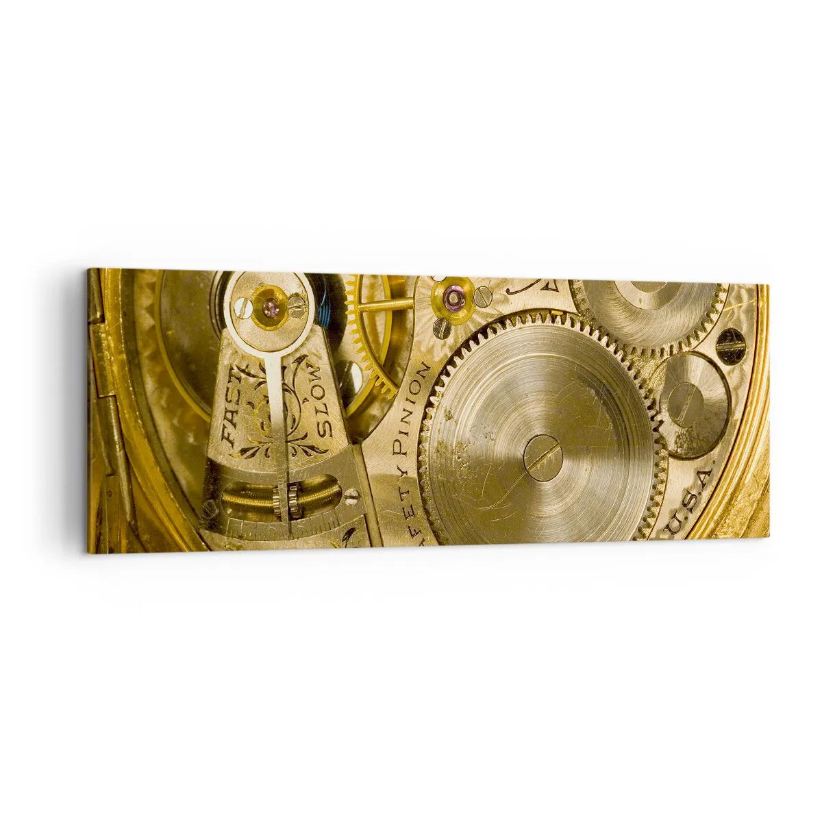 Bild auf Leinwand - Leinwandbild - Uhrwerk mit sichtbaren Zahnrädern und Details - 140x50cm - Geh mit der Zeit - Moderne Wanddekoration für Wohnzimmer und Schlafzimmer ARTTOR